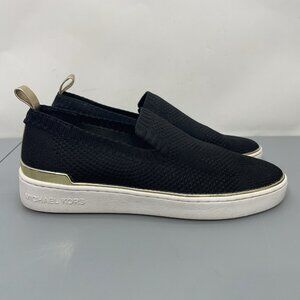 Michael Kors Skyler Knit Sneakers Loafers Slip On Black Gold Womens 8.5